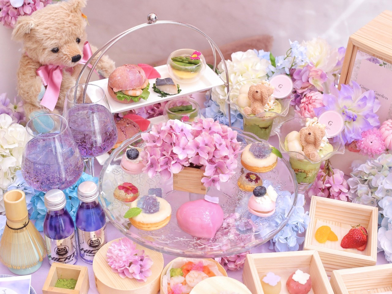 Ginger Garden(ジンジャーガーデン)、紫陽花×和とブルーのツイード 