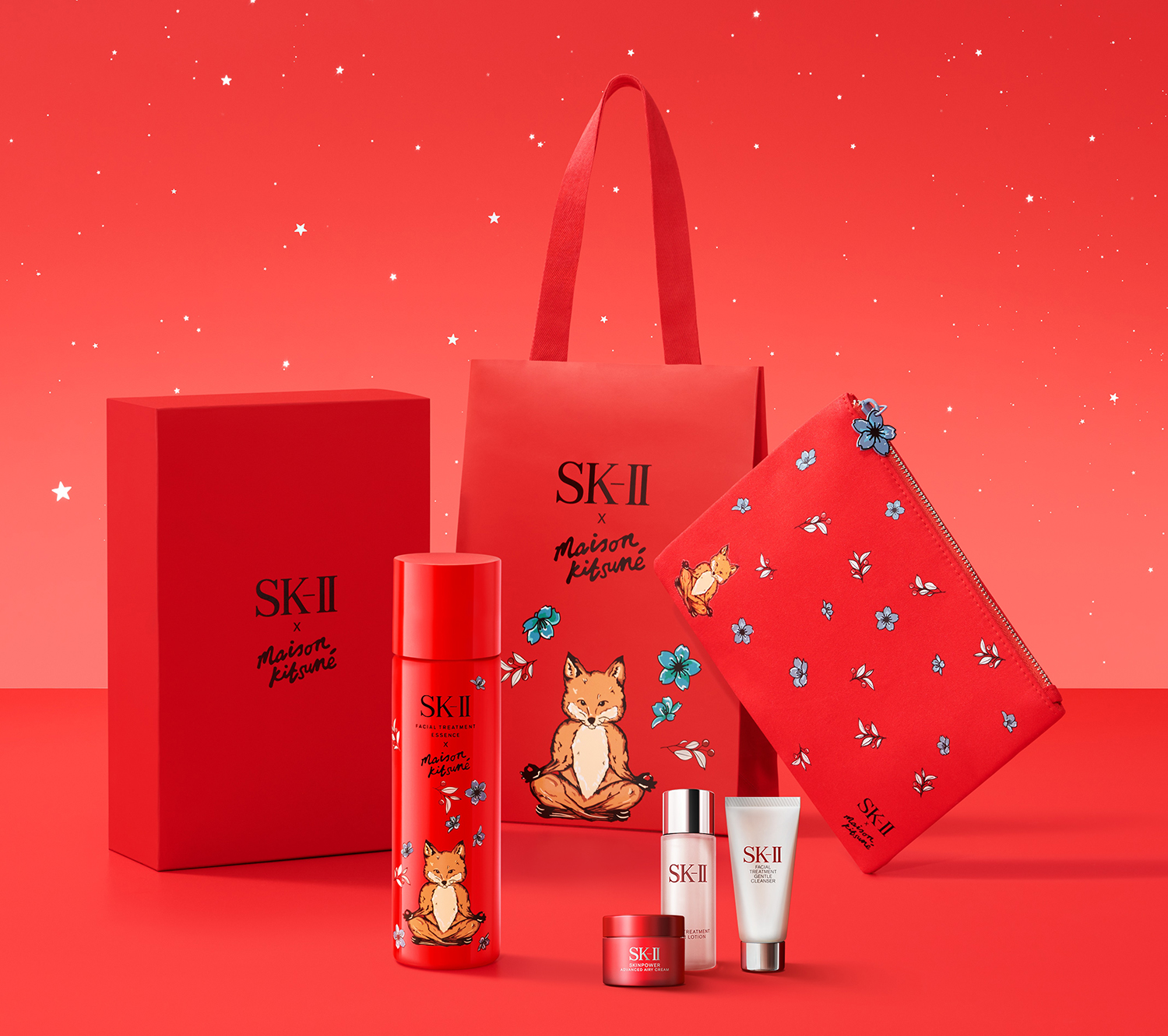 SK-II × MAISON KITSUNÉ」ホリデーコフレ発売!赤と青のコラボ限定